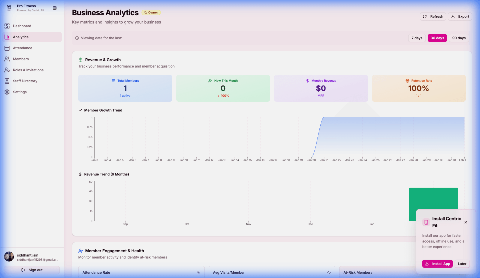 Analytics dashboard with revenue and growth charts
